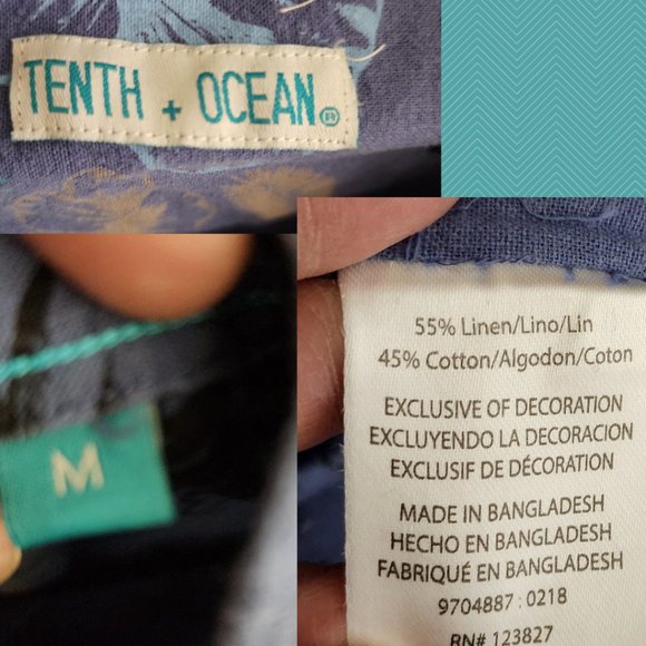 Tenth + Ocean Hibiscus Floral Printed Linen Blend Button Front Camp Shirt - Picture 4 of 4